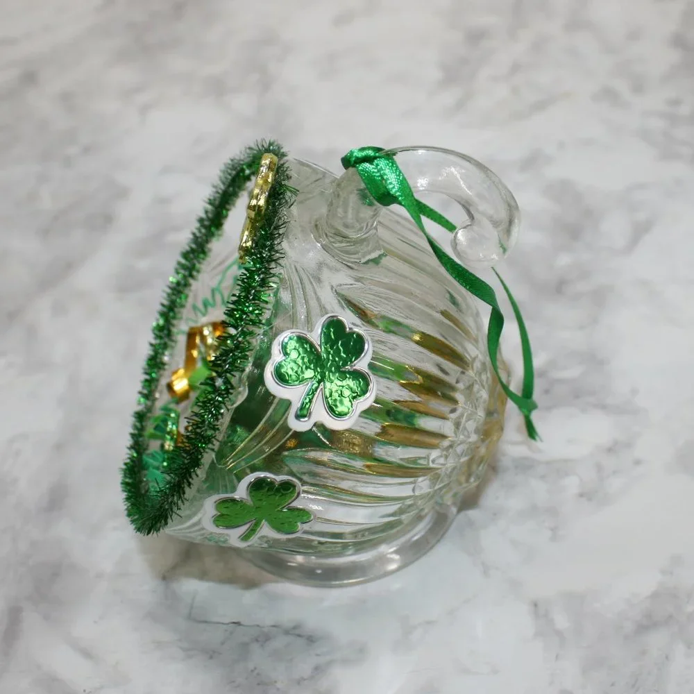 HAND CRAFTED Frog St. Patricks Day Decor Ornament Upcycled Cup Gold Green